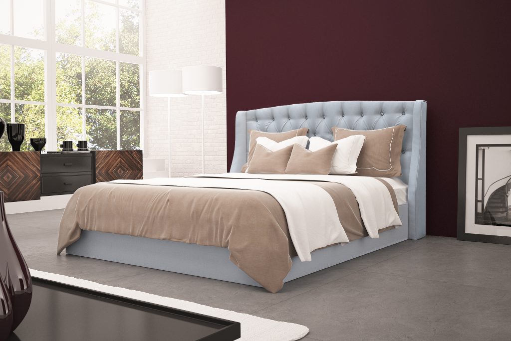 łóżko tapicerowane z zagłówkiem pikowanym Komi